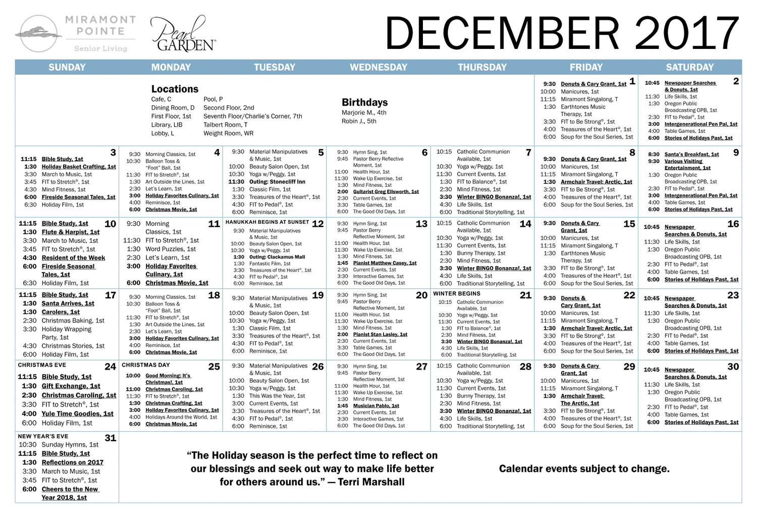 Miramont Point Pearl Garden Calendar
