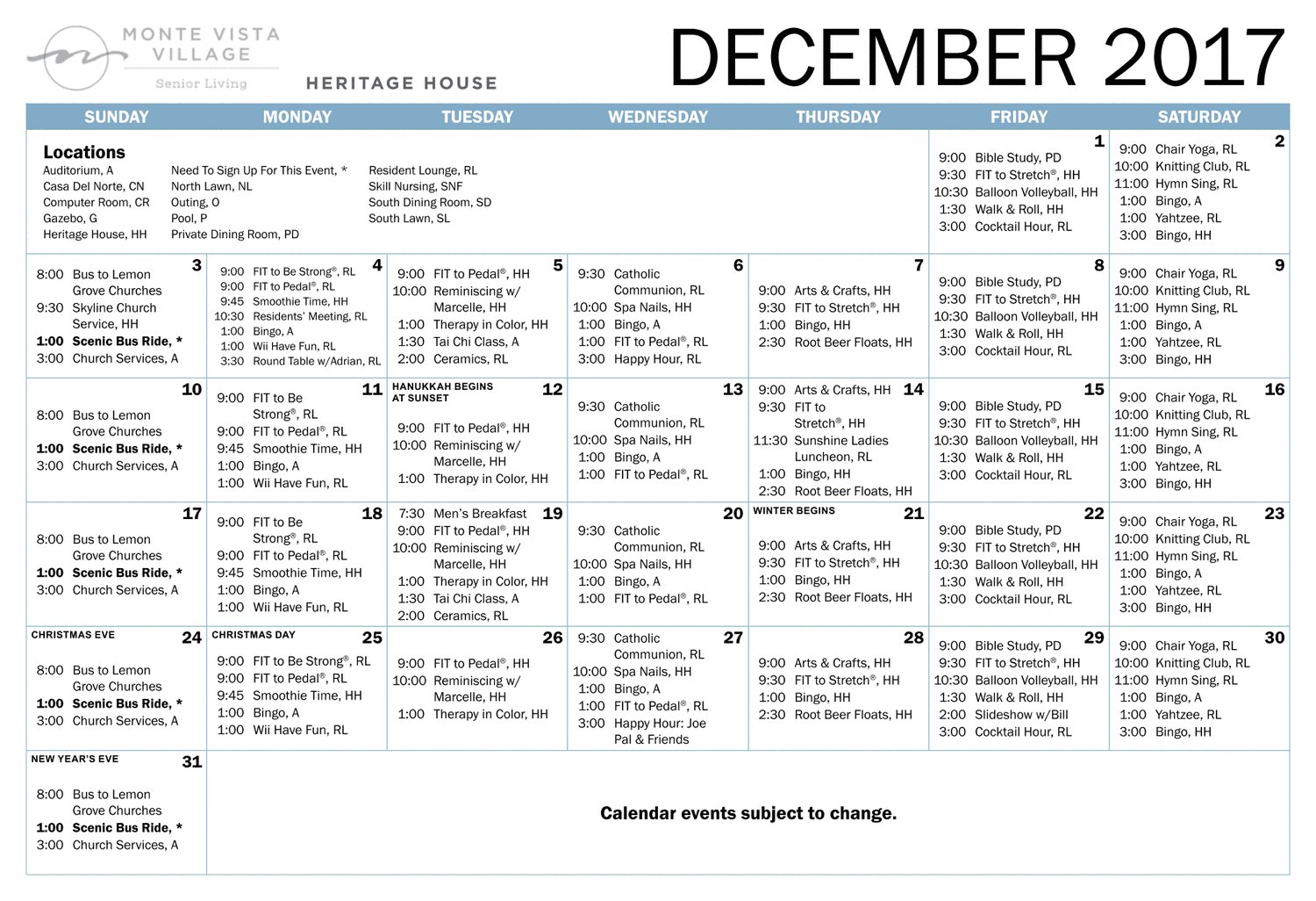 Monte Vista Village Monthly Heritage House/Casa Del Norte Calendar