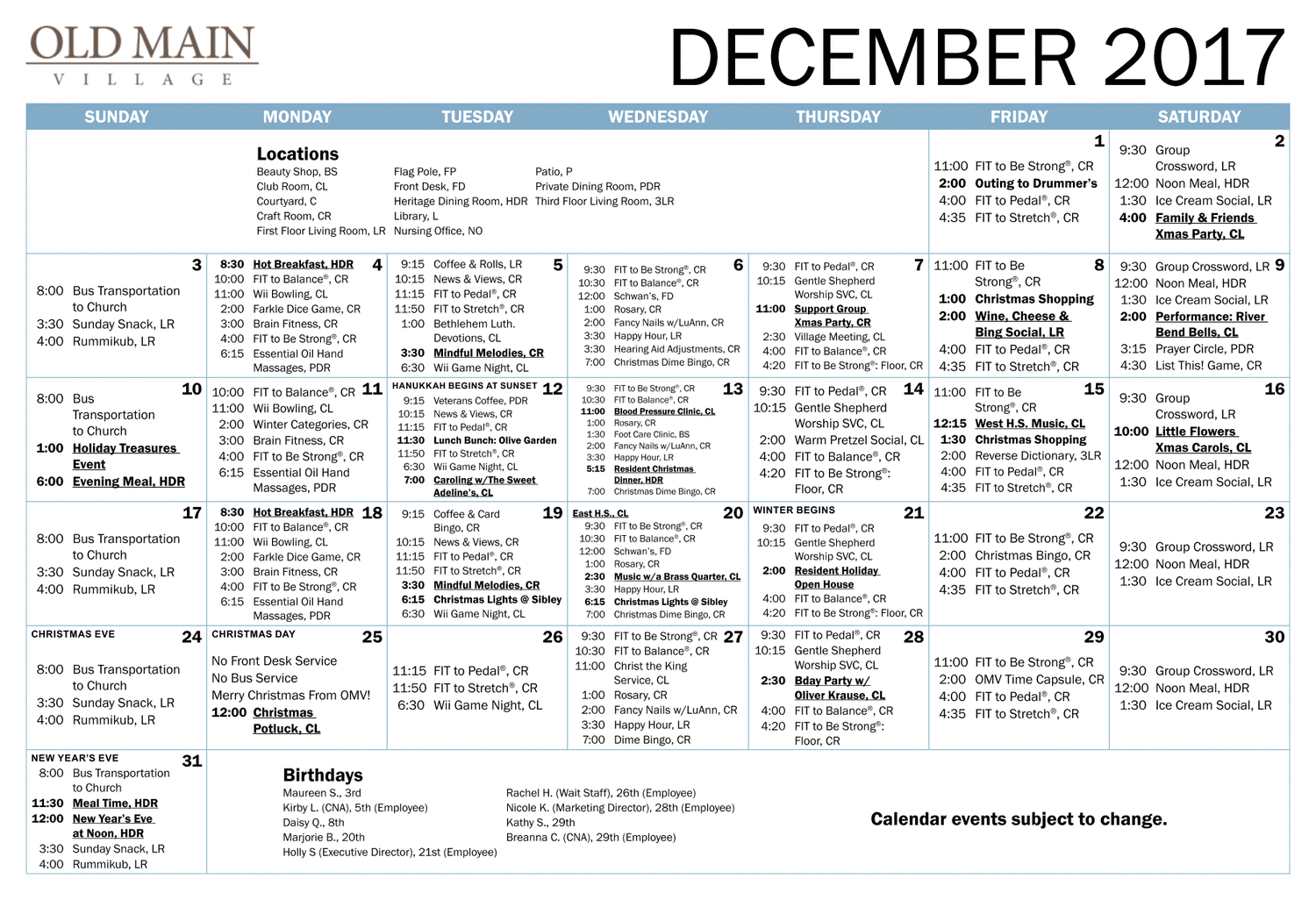 Old Main Calendar
