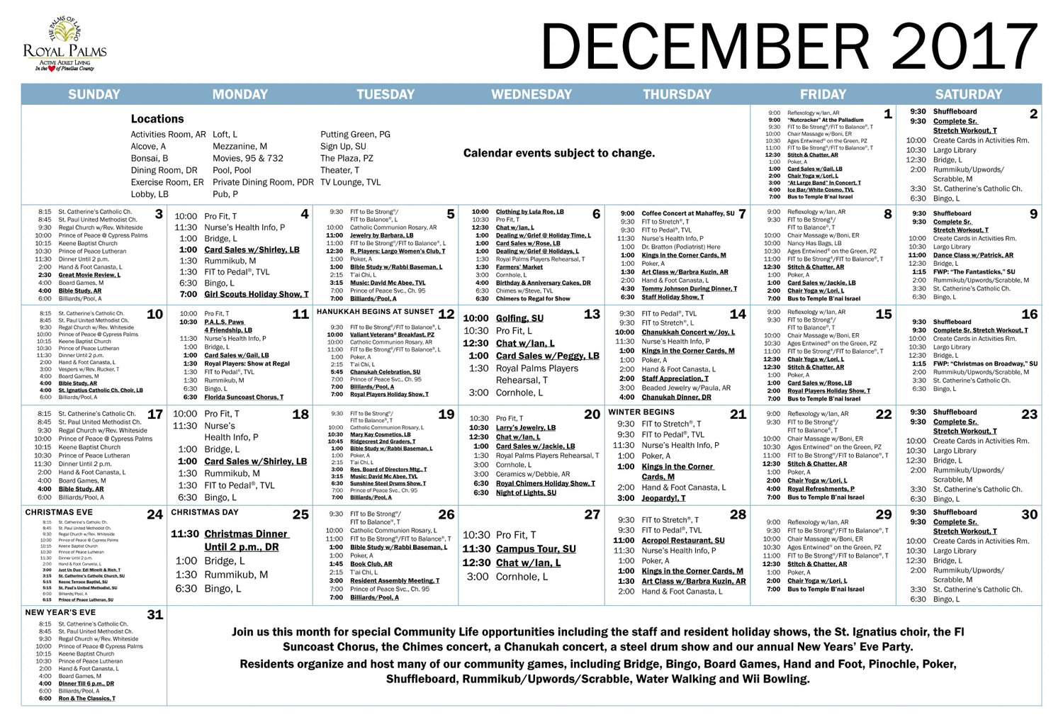 Royal Palms Calendar