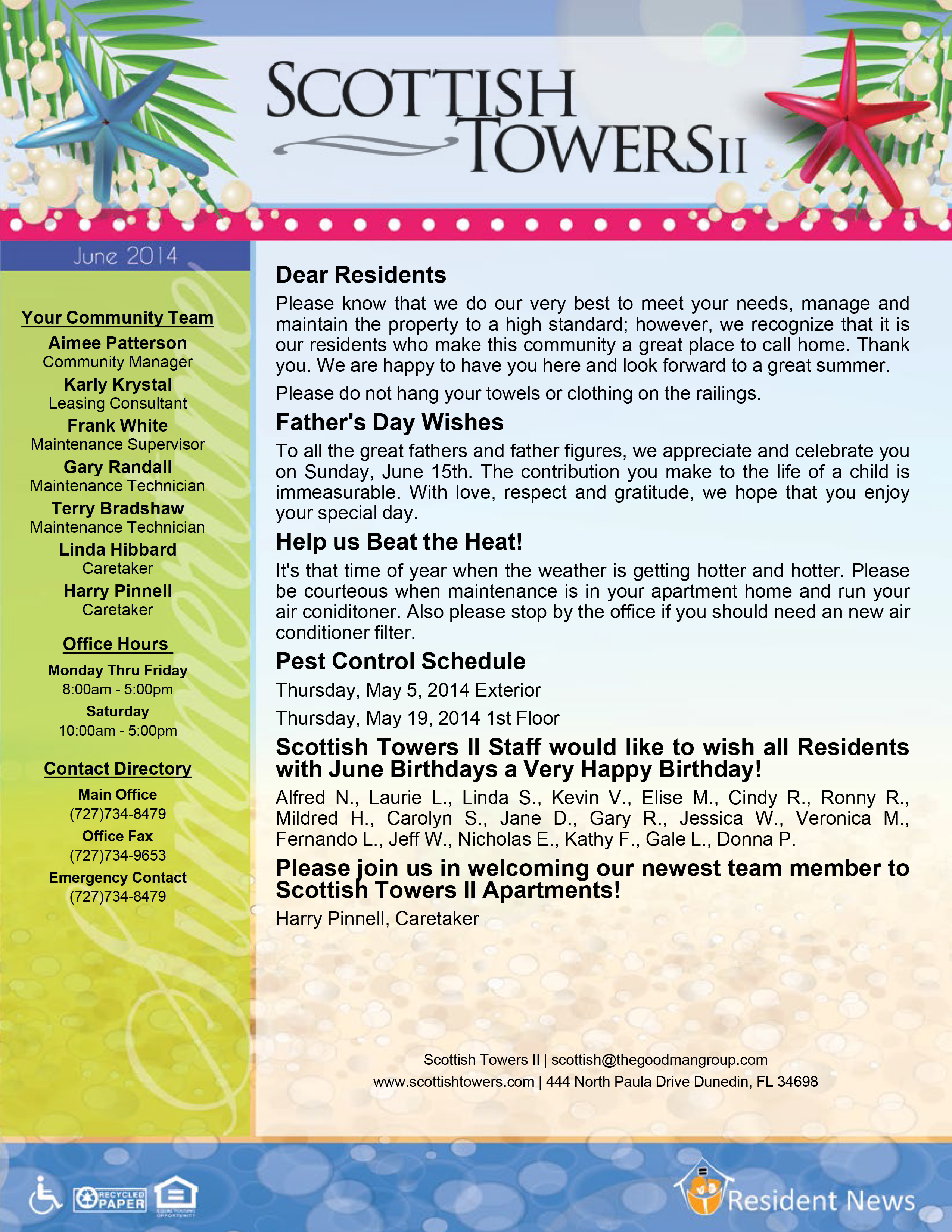 Scottish Towers Newsletter page 1