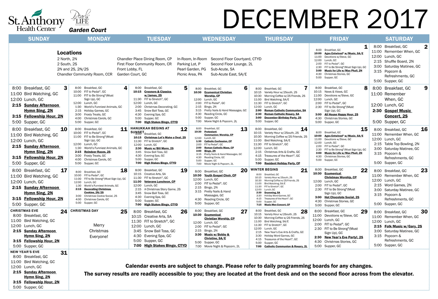 St. Anthony Garden Court Calendar